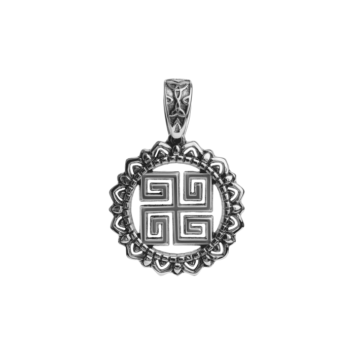 Срібна чоловіча підвіска чорнена «Хрест із меандрів» 969