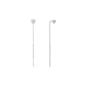 Срібні сережки протяжки родовані з фіанітами "Сердечки"  1032