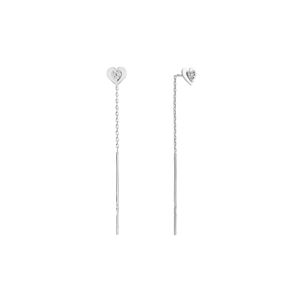 Срібні сережки протяжки родовані з фіанітами "Сердечки"  1032