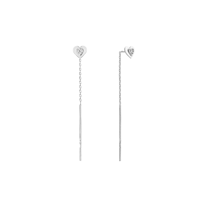 Срібні сережки протяжки родовані з фіанітами "Сердечки"  1032