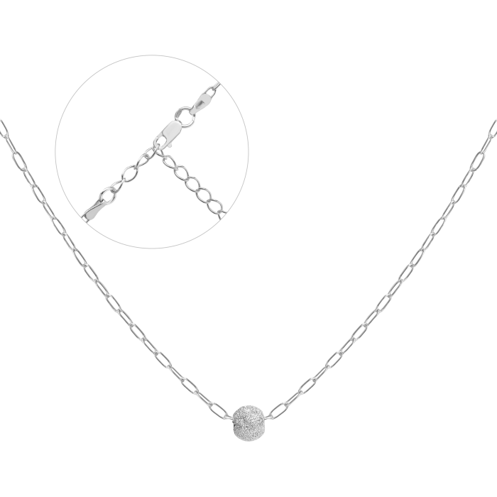 Срібне кольє родоване з кулькою Ад2-50 кол