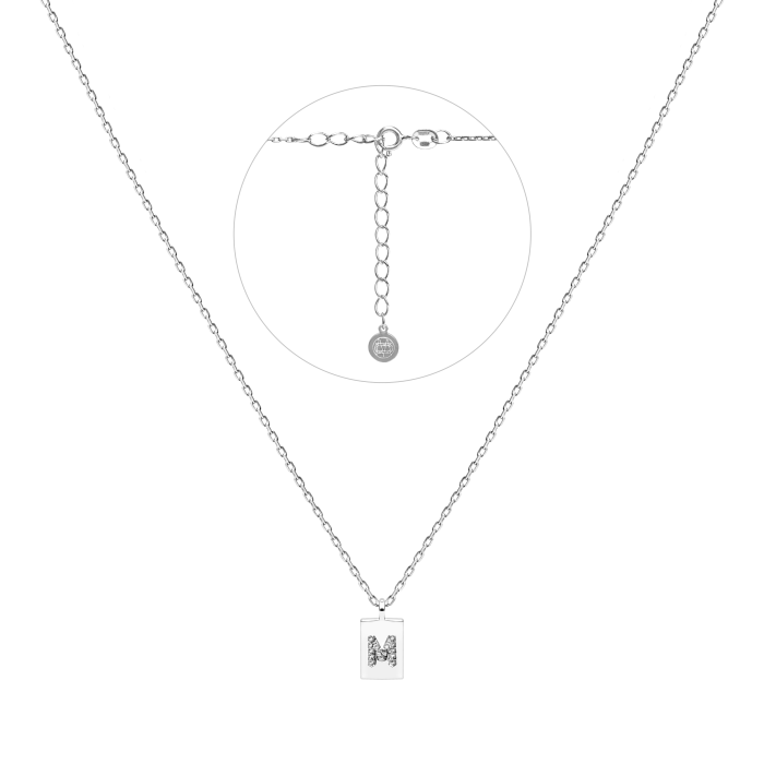 Срібне кольє "М" родоване з подовжувачем 1027/1
