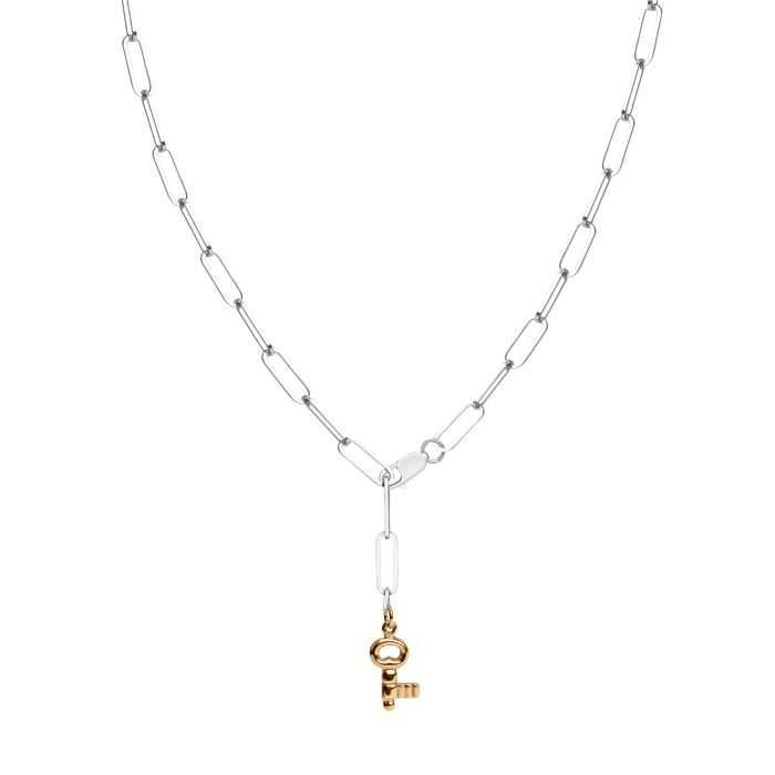 Срібне кольє родоване з ключиком в позолоті 455/1