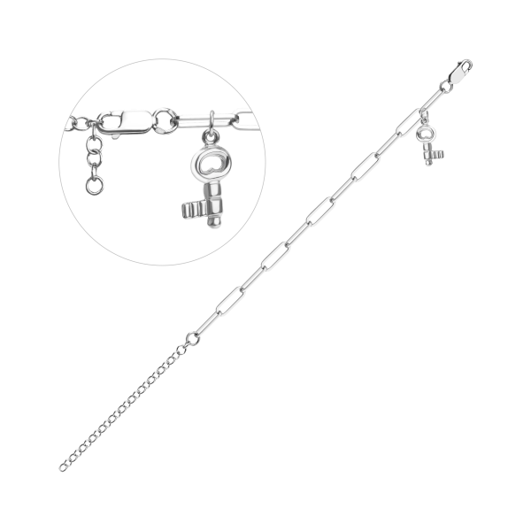Браслет срібний родований з ключиком та подовжувачем 455/1