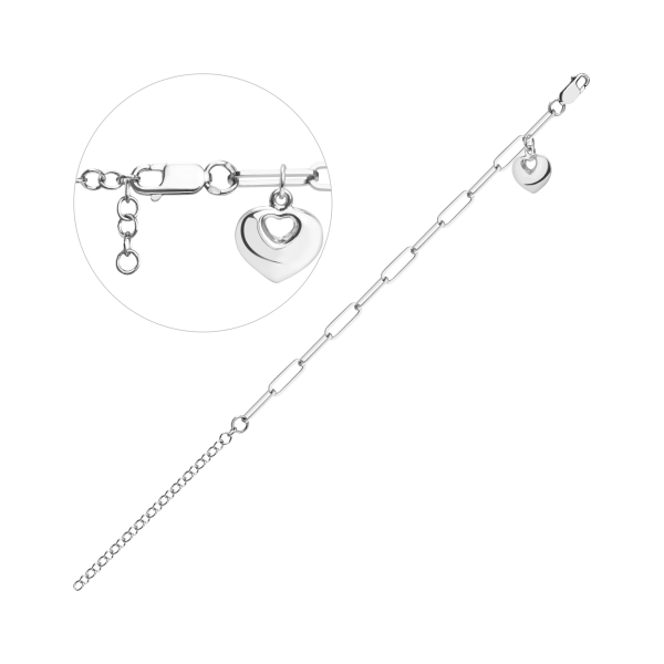 Браслет срібний родований з сердечком та подовжувачем 454/1