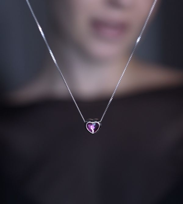 Кольє срібне родоване з серцем Swarovski