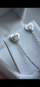 Срібні сережки протяжки родовані з фіанітами "Сердечки"  1032 Срібні сережки протяжки родовані з фіанітами "Сердечки"  1032