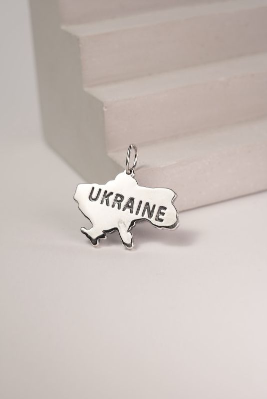 Серебряный кулон "Украина" черненый  1026 - фото 2